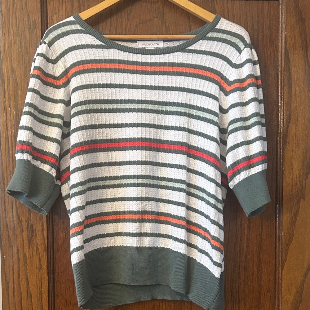 Liz Claiborne Green and Orange Striped Sweater